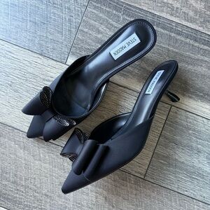 NWT Steve Madden Method Mule Slide Heels Black Satin Bow Evening Size 11